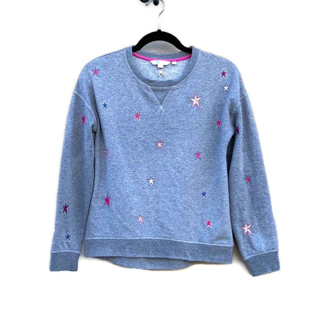 Boden Arabella Embroidered Star Print Gray Pullover Crewneck Sweatshirt XS